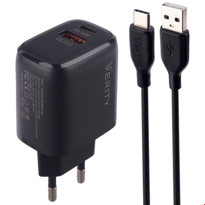 شارژر Fast -Verity 2126 USB دوپورت با کابل Type-c 